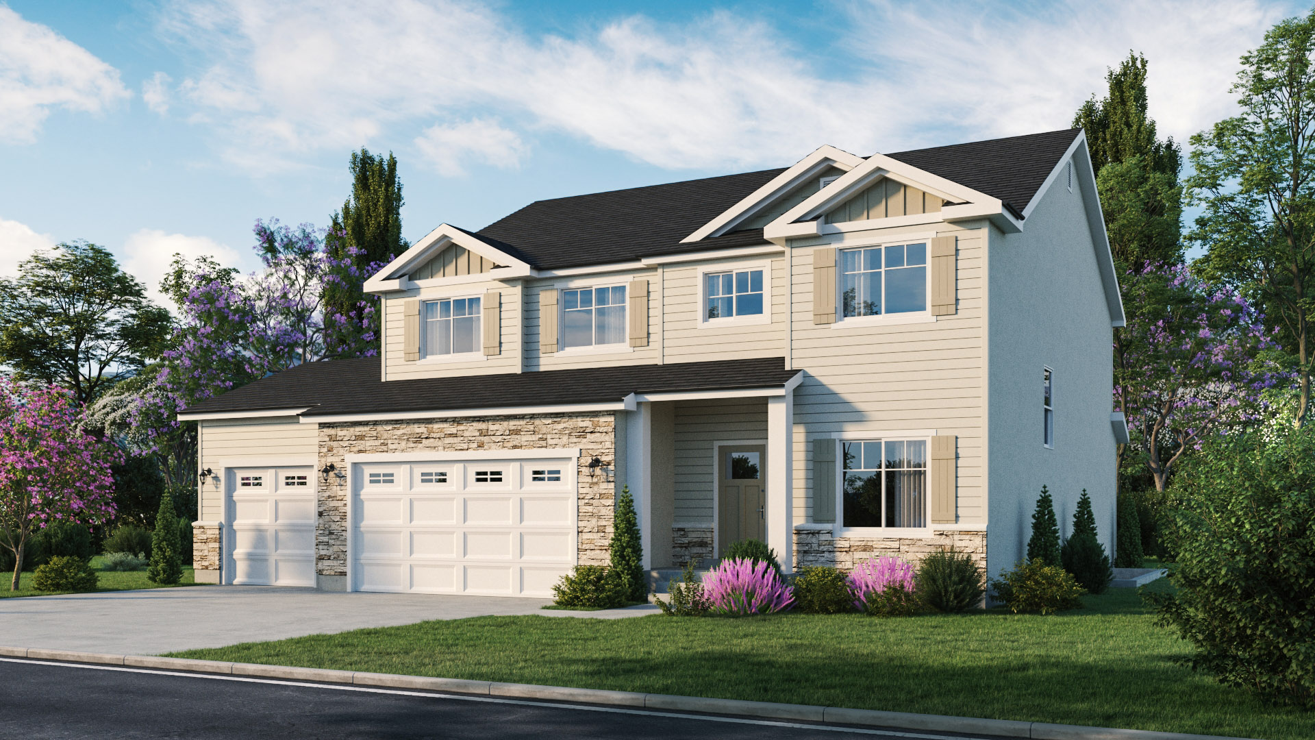 Ashlyn exterior rendering with landscaped front yard